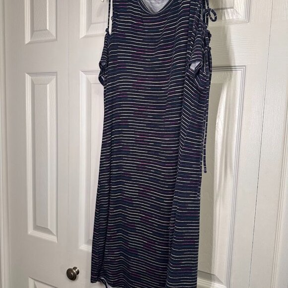 Maurices Blue Striped 24/7 Dress Elbow Sleeve Lace Up Arm & Shoulder Women's Med - Picture 4 of 11
